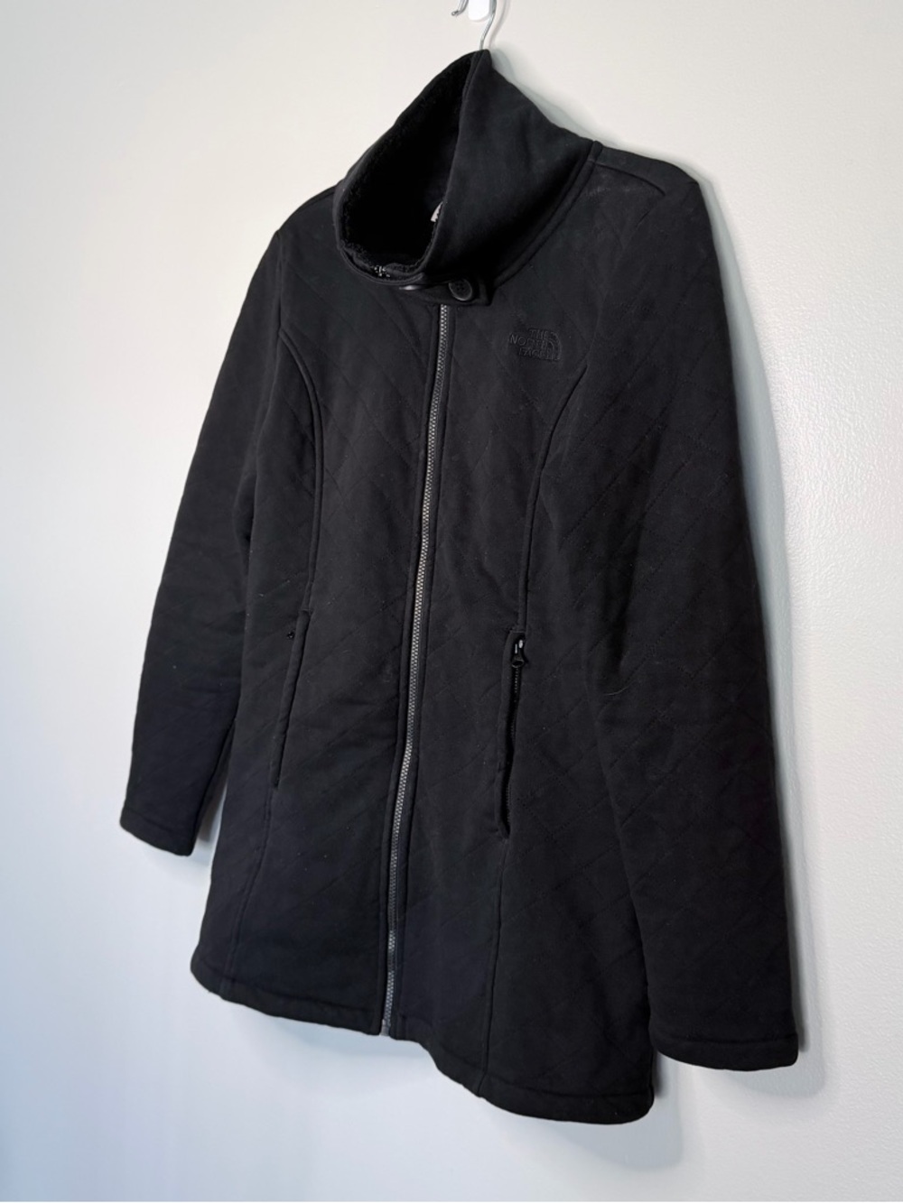 The North Face Women's Black Quilted Zip-Up Jacket with High Collar
